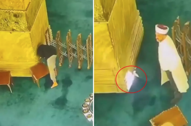 Ayasofya Camii'ni ateşe verip yakmaya çalıştı! O anlar saniye saniye kamerada