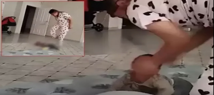 Bakıcı, küçük çocuğu tekmeleyip boğmaya kalktı!