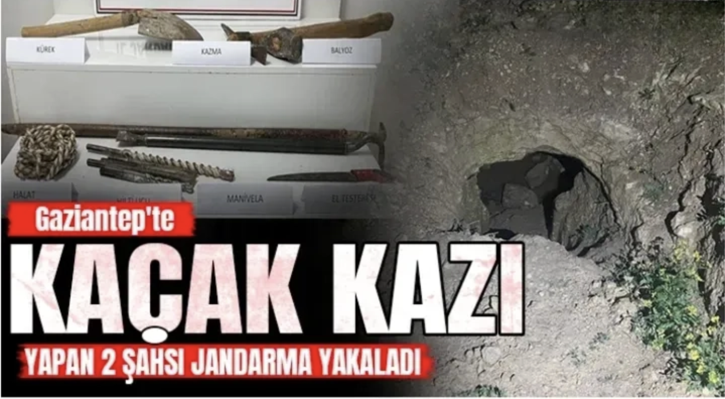 Gaziantep'te kaçak kazı yapan 2 şahsı jandarma yakaladı