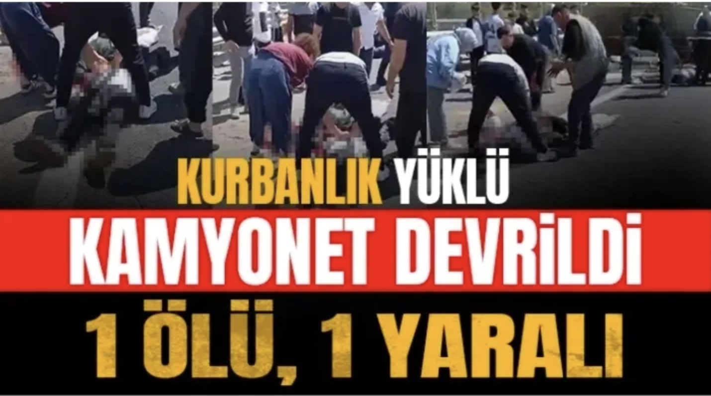 Gaziantep karayolunda kurbanlık yüklü kamyonet devrildi: 1 ölü, 1 yaralı