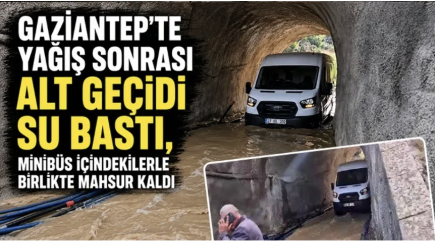 Yağış sonrası alt geçidi su bastı, minibüs içindekilerle birlikte mahsur kaldı