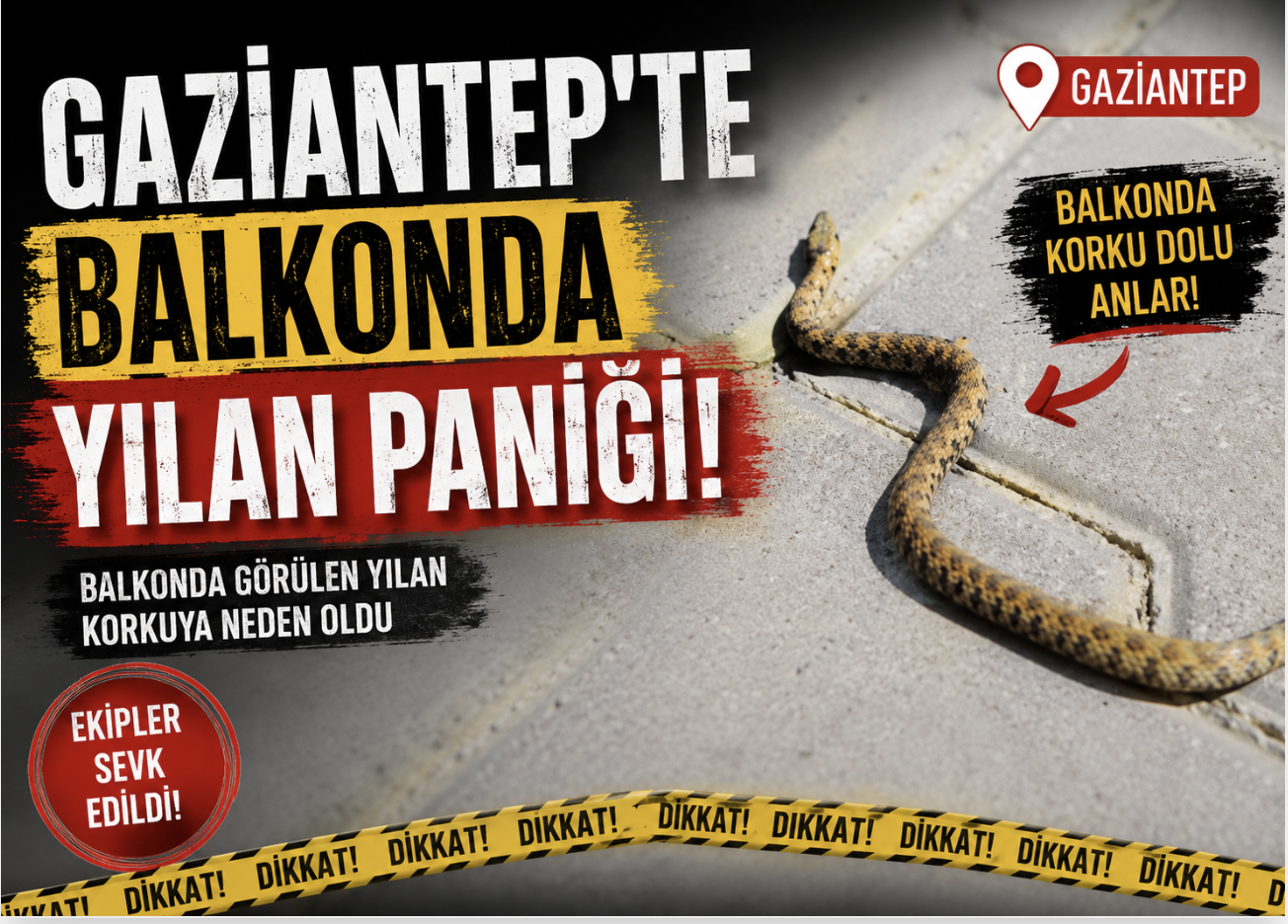 Gaziantep'te balkonda yılan paniği
