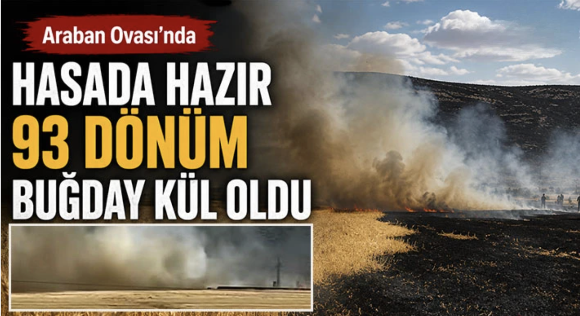 Araban Ovası’nda hasada hazır 93 dönüm buğday kül oldu
