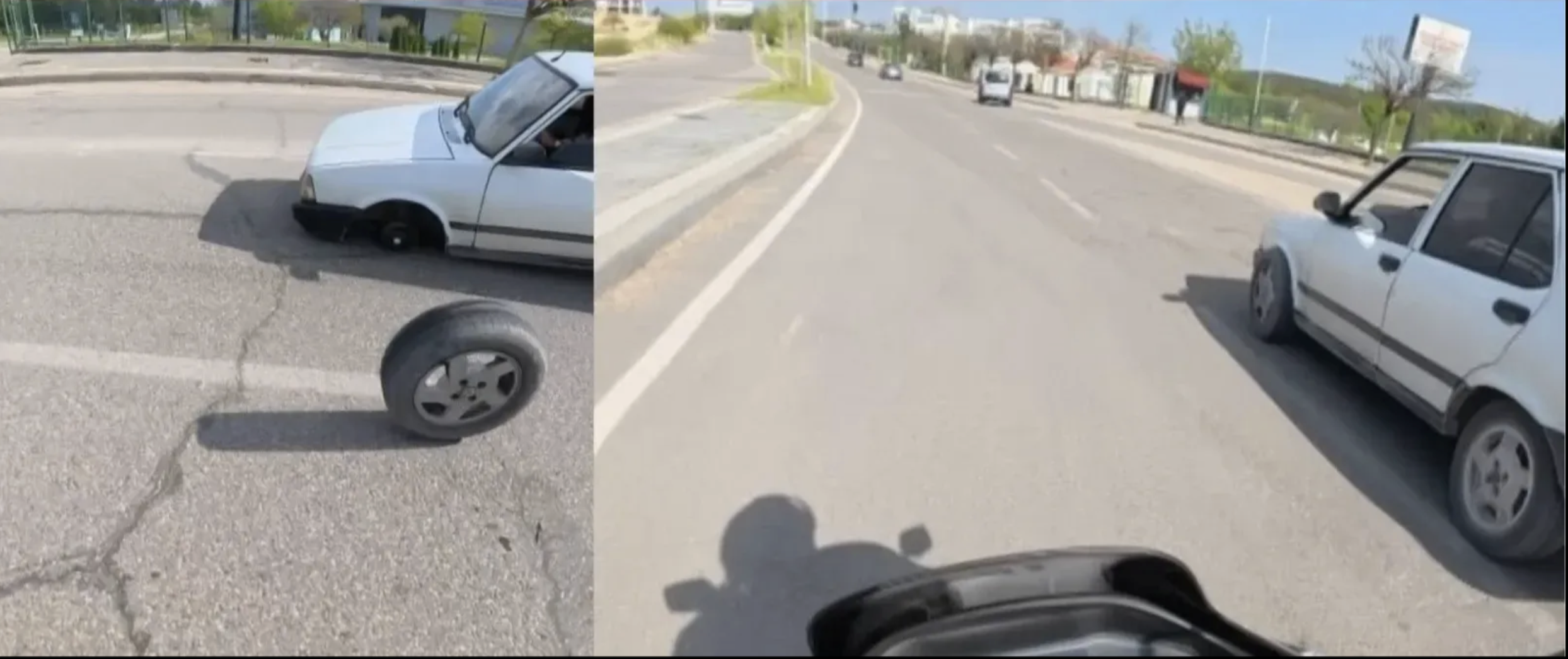 Gaziantep'te Tofaş’ın lastiği kaçtı, Motosikletli yakaladı