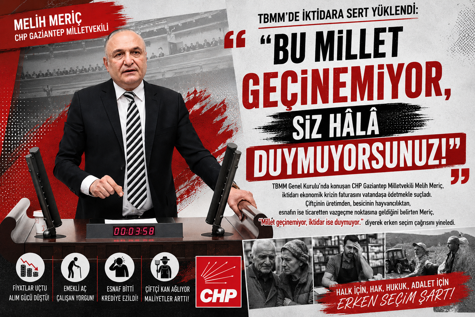CHP Gaziantep Milletvekili Melih Meriç TBMM’de İktidara Sert Yüklendi: “Bu Millet Geçinemiyor, Siz Hâlâ Duymuyorsunuz!”