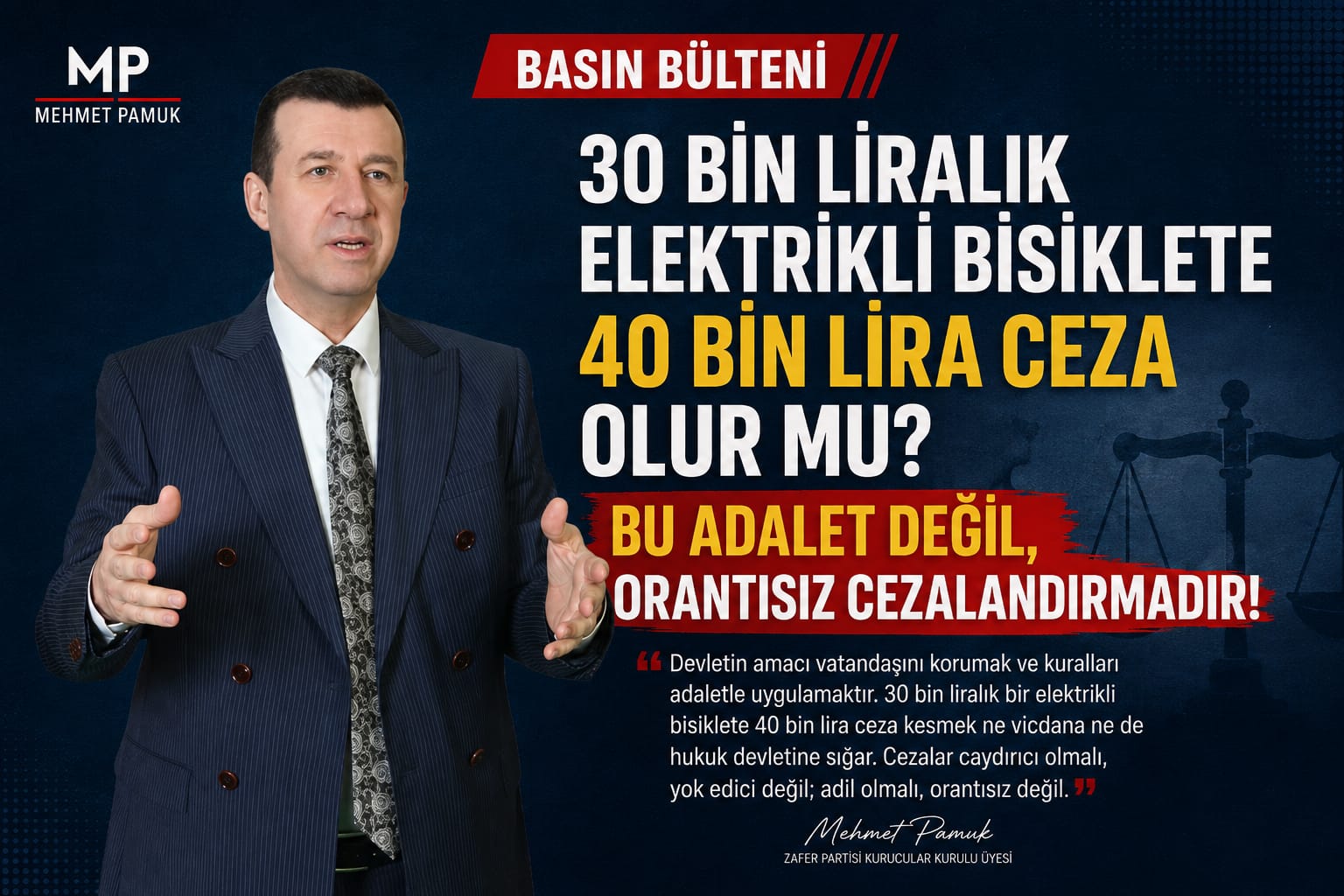 “30 BİN LİRALIK ELEKTRİKLİ BİSİKLETE 40 BİN LİRA CEZA OLUR MU? BU ADALET DEĞİL, ORANTISIZ CEZALANDIRMADIR!”