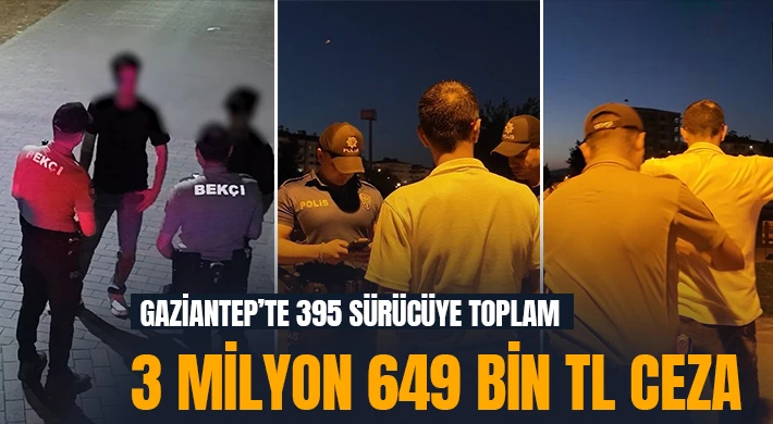 Gaziantep’te 395 sürücüye toplam 3 milyon 649 bin TL ceza