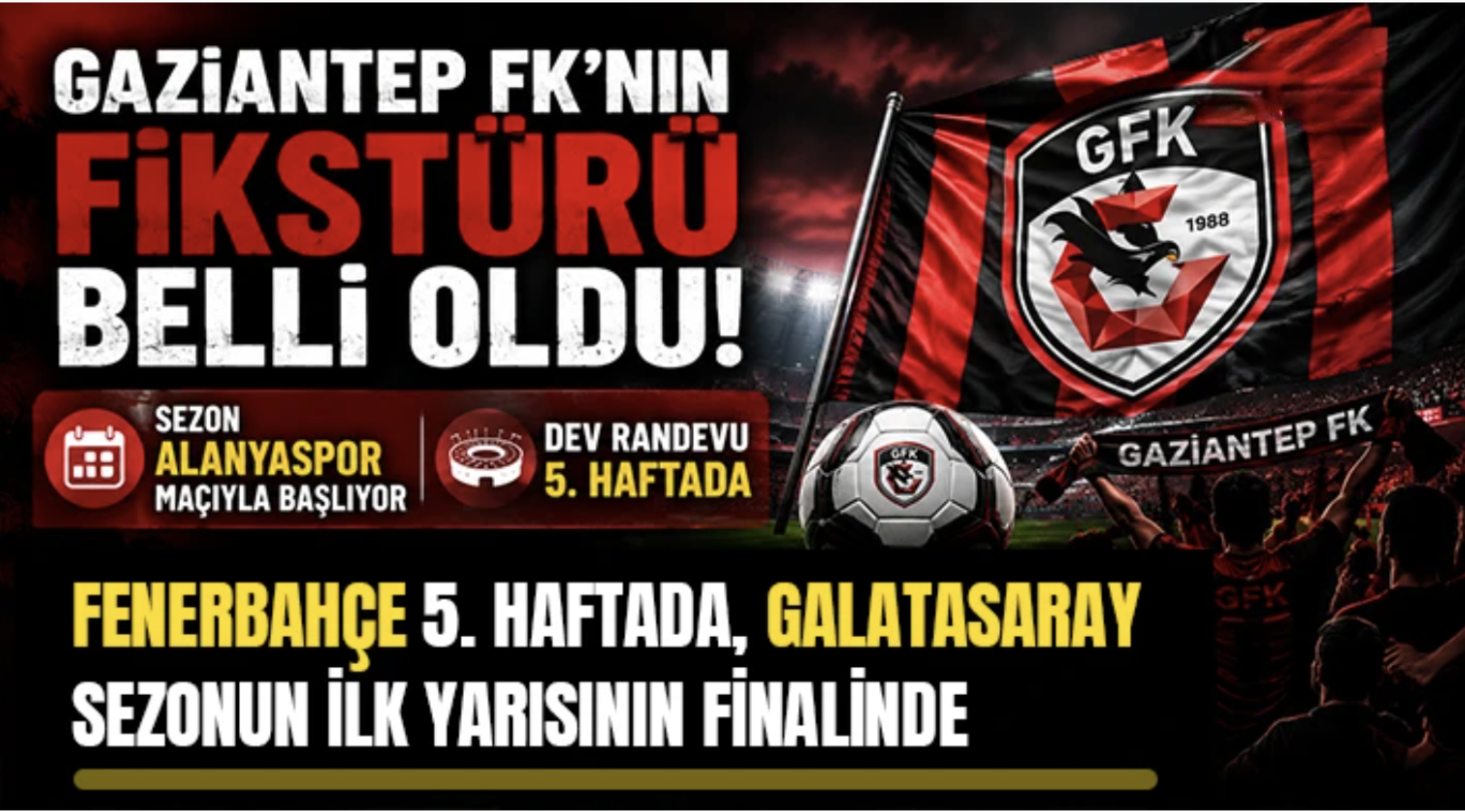 Gaziantep FK’ya Zorlu Fikstür! Fenerbahçe 5. Haftada, Galatasaray Sezonun İlk Yarısının Finalinde