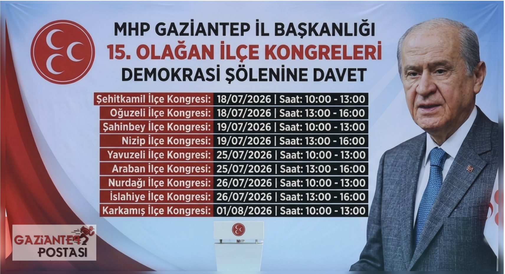 MHP Gaziantep İlçe Teşkilatları 15. Olağan Kongre takvimi açıklandı