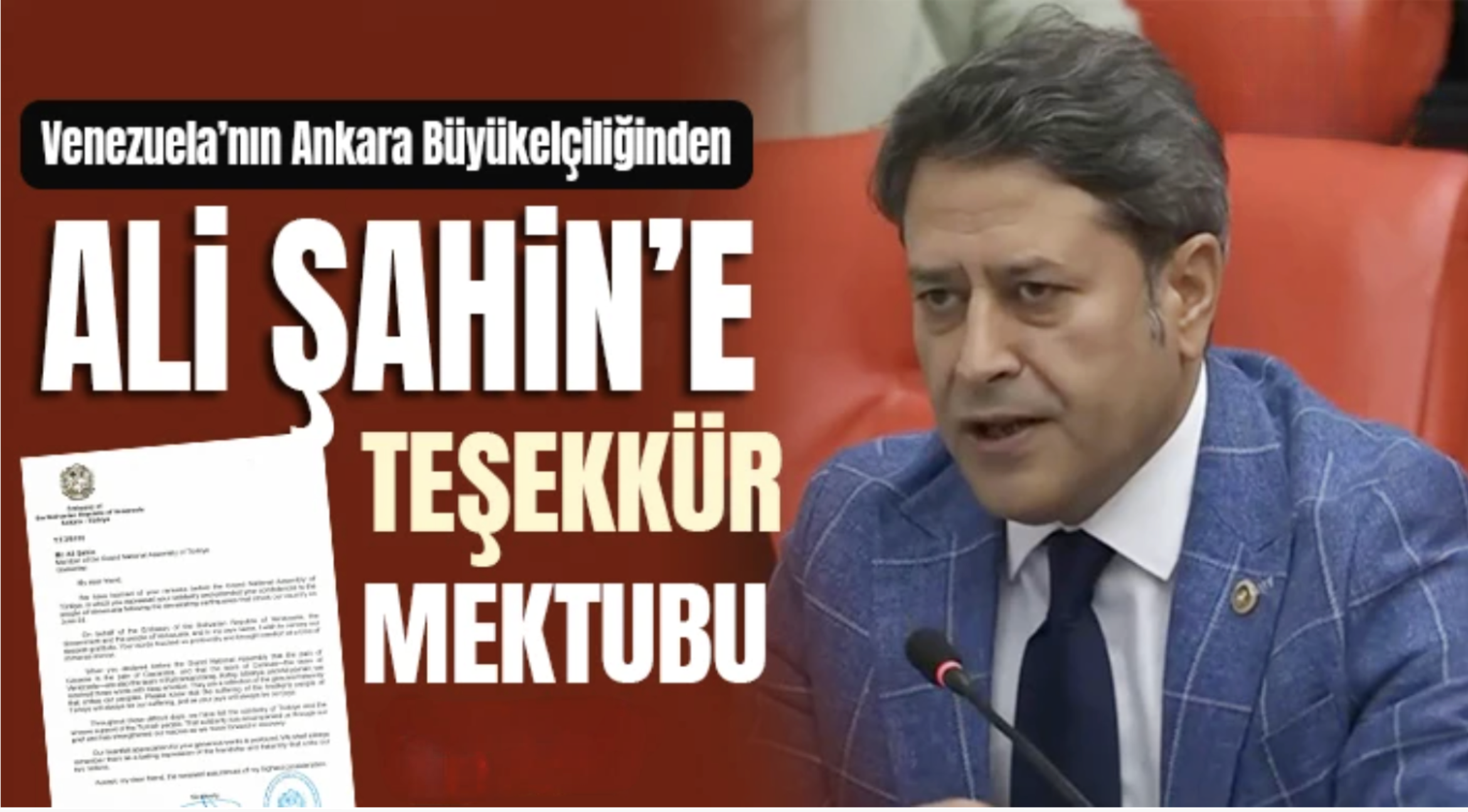 Venezuela’nın Ankara Büyükelçiliğinden Ali Şahin’e Teşekkür Mektubu