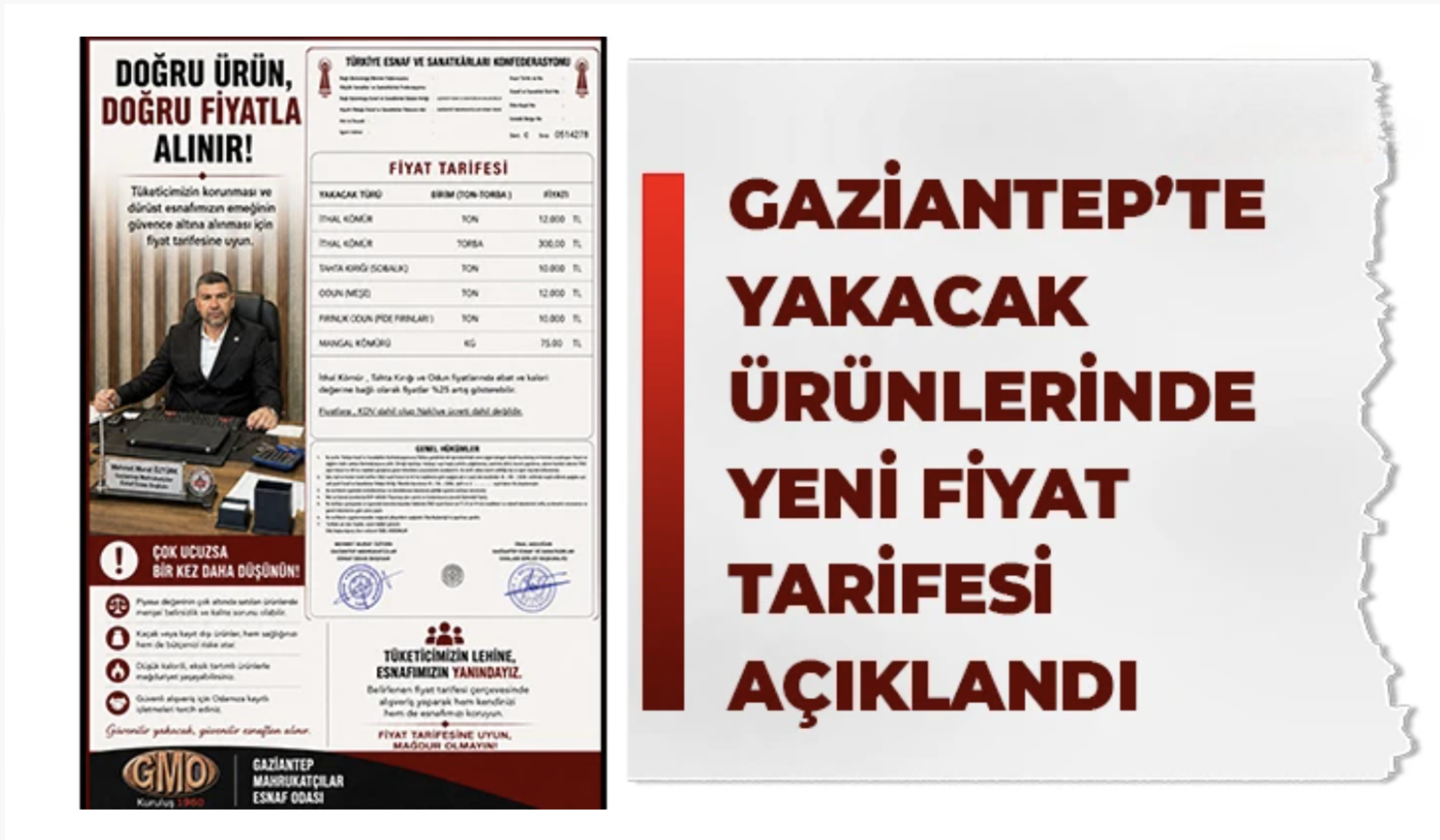 Gaziantep’te Yakacak Ürünlerinde Yeni Fiyat Tarifesi Açıklandı