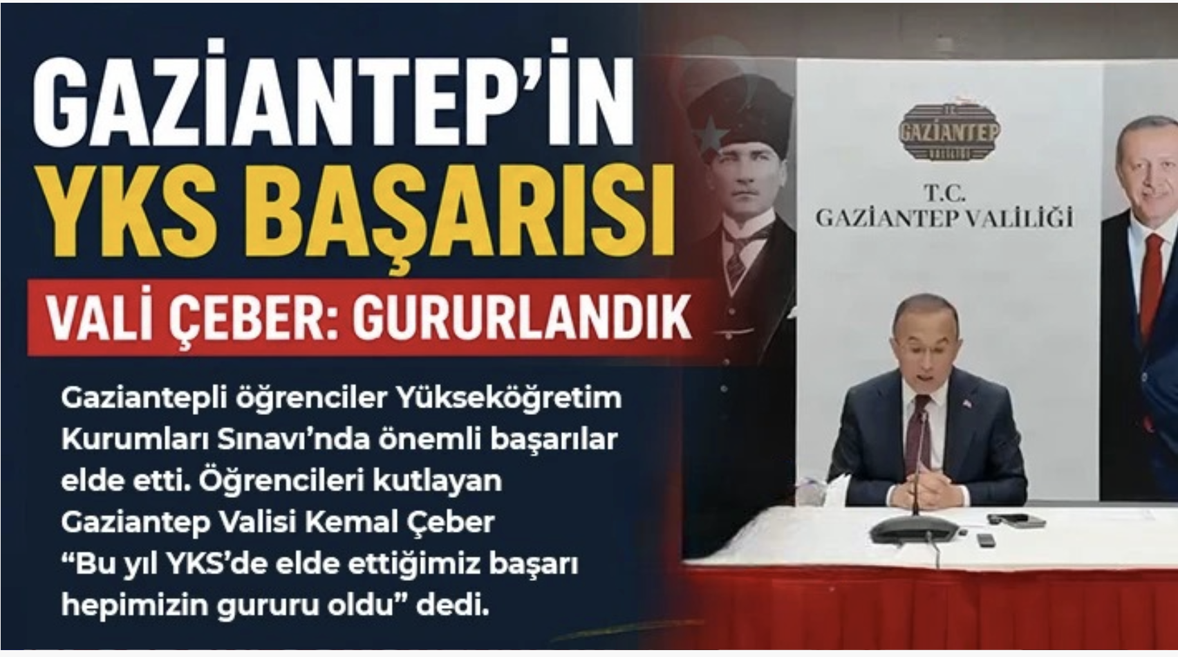 Gaziantep’in YKS başarısı: Vali Çeber: Gururlandık