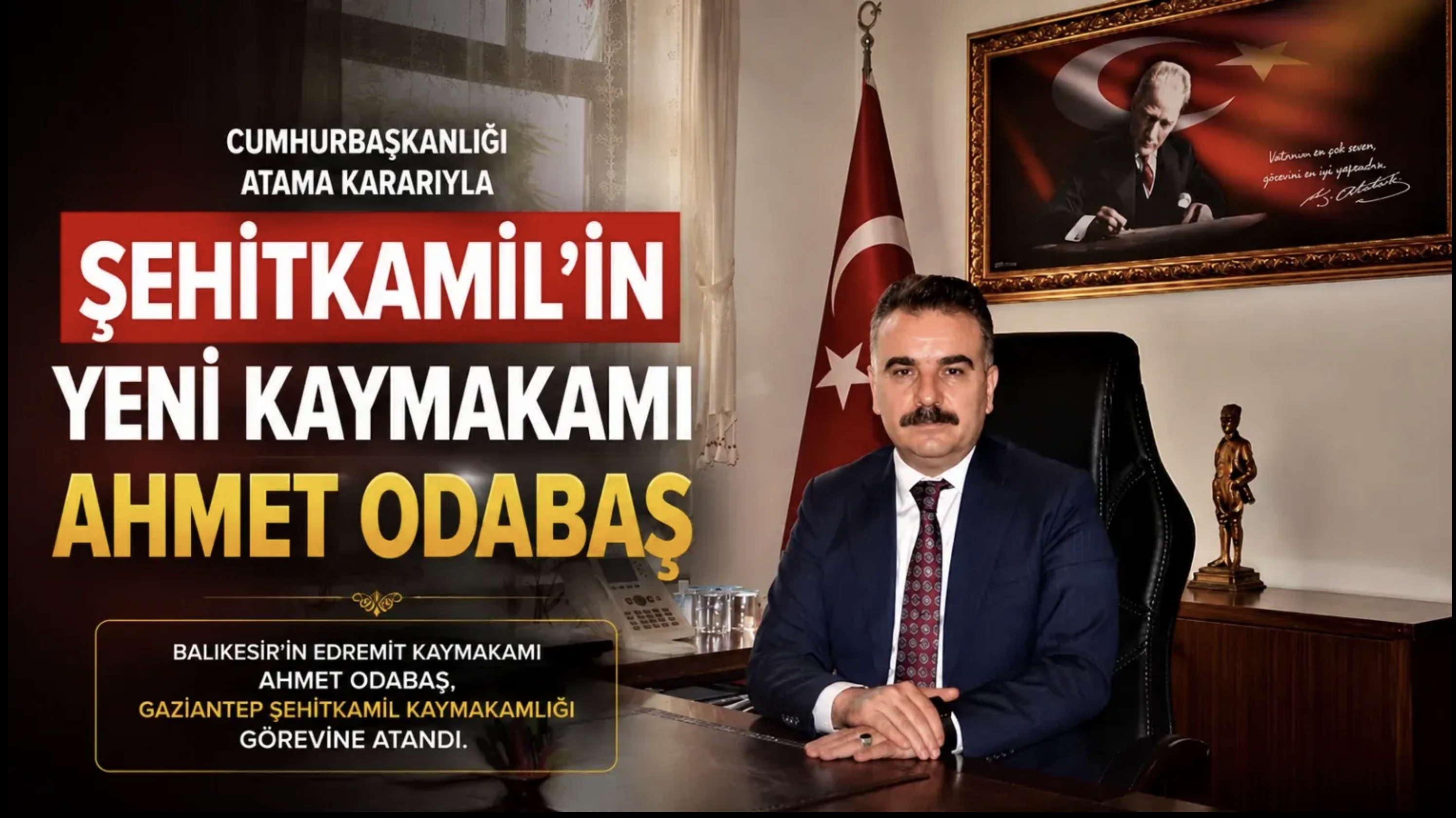 Şehitkamil'in yeni kaymakamı Ahmet Odabaş