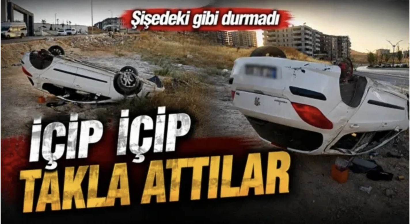 Şişedeki gibi durmadı İçip içip takla attılar!