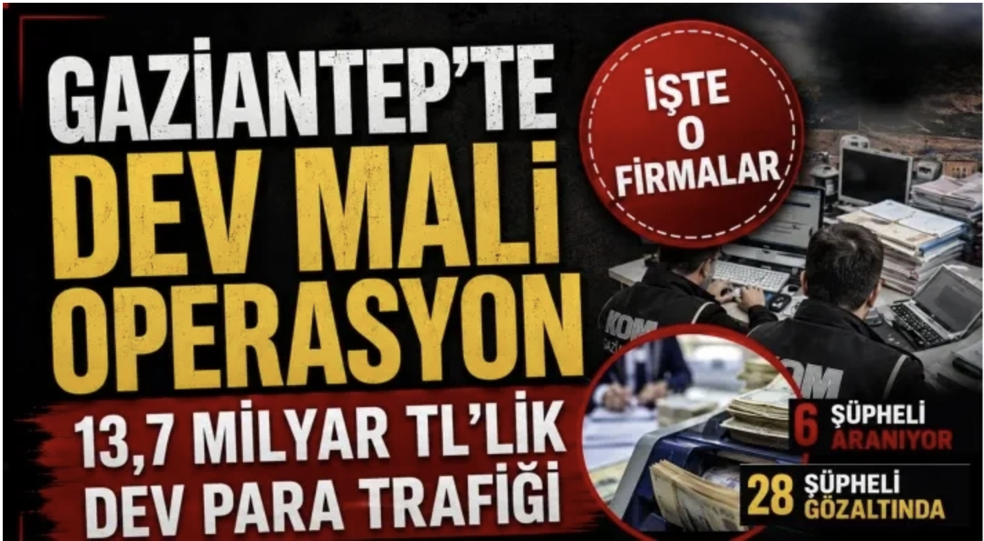 Gaziantep’te Dev Mali Operasyon: 28 Şüpheli Gözaltında, 6 Şüpheli Aranıyor