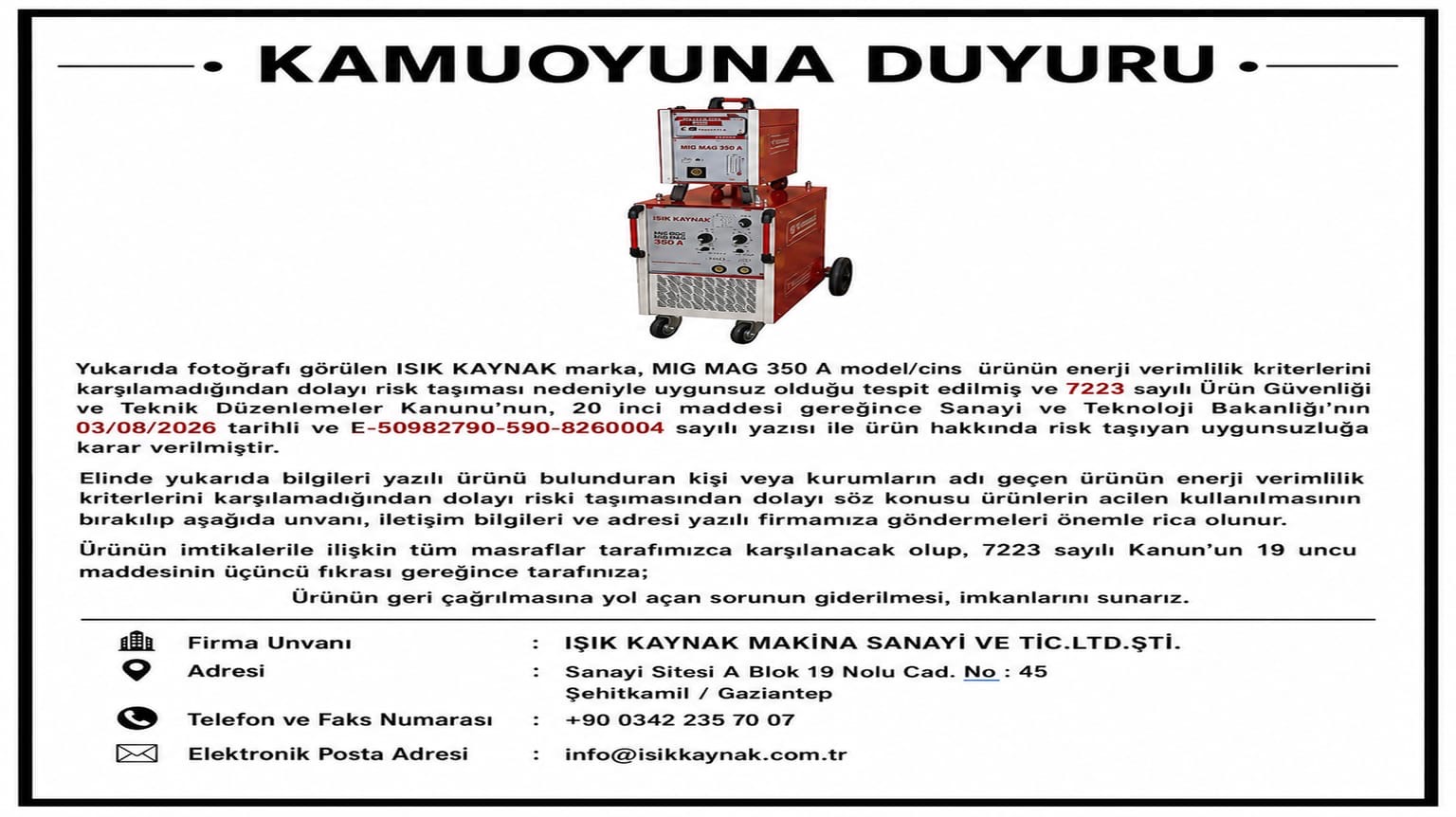 ÖNEMLİ KAMUOYU DUYURUSU