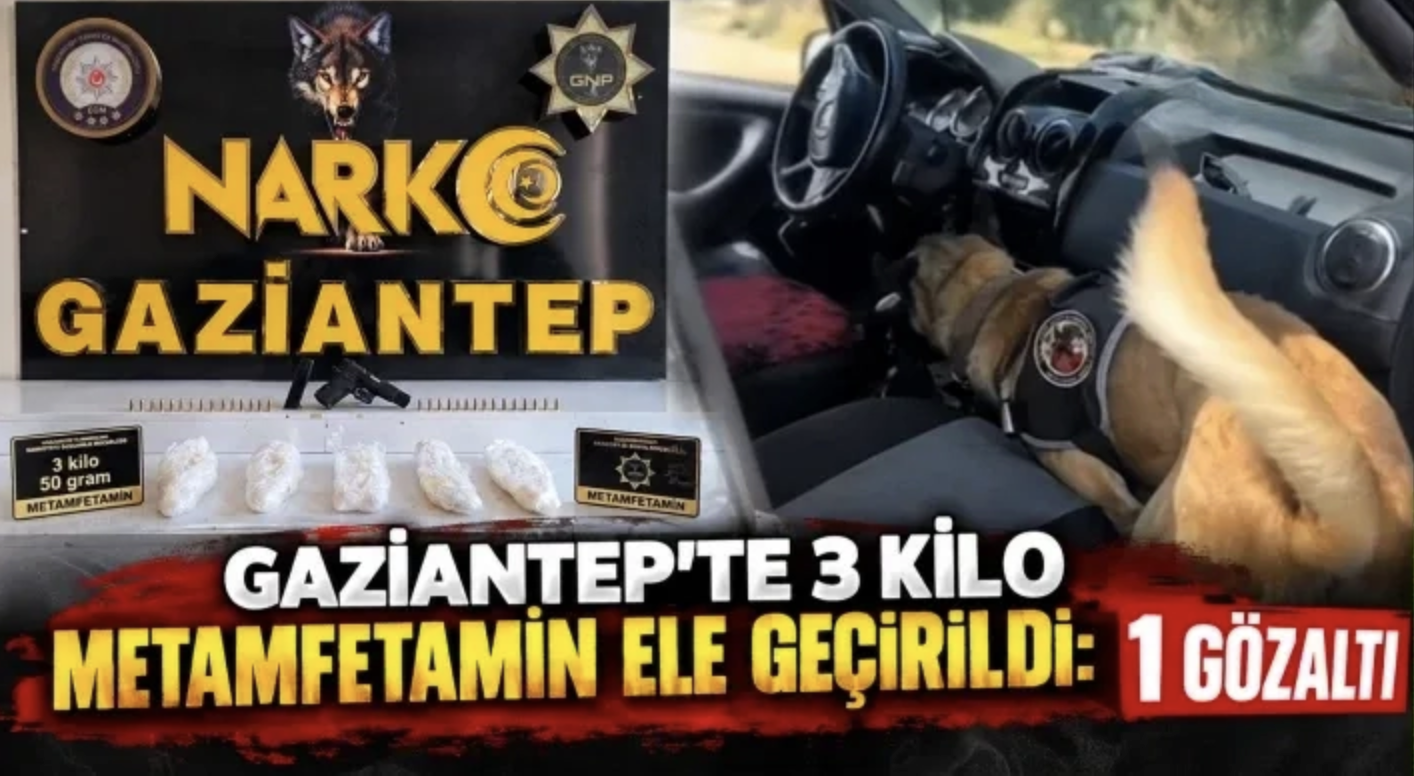 Gaziantep'te 3 kilo metamfetamin ele geçirildi: 1 gözaltı