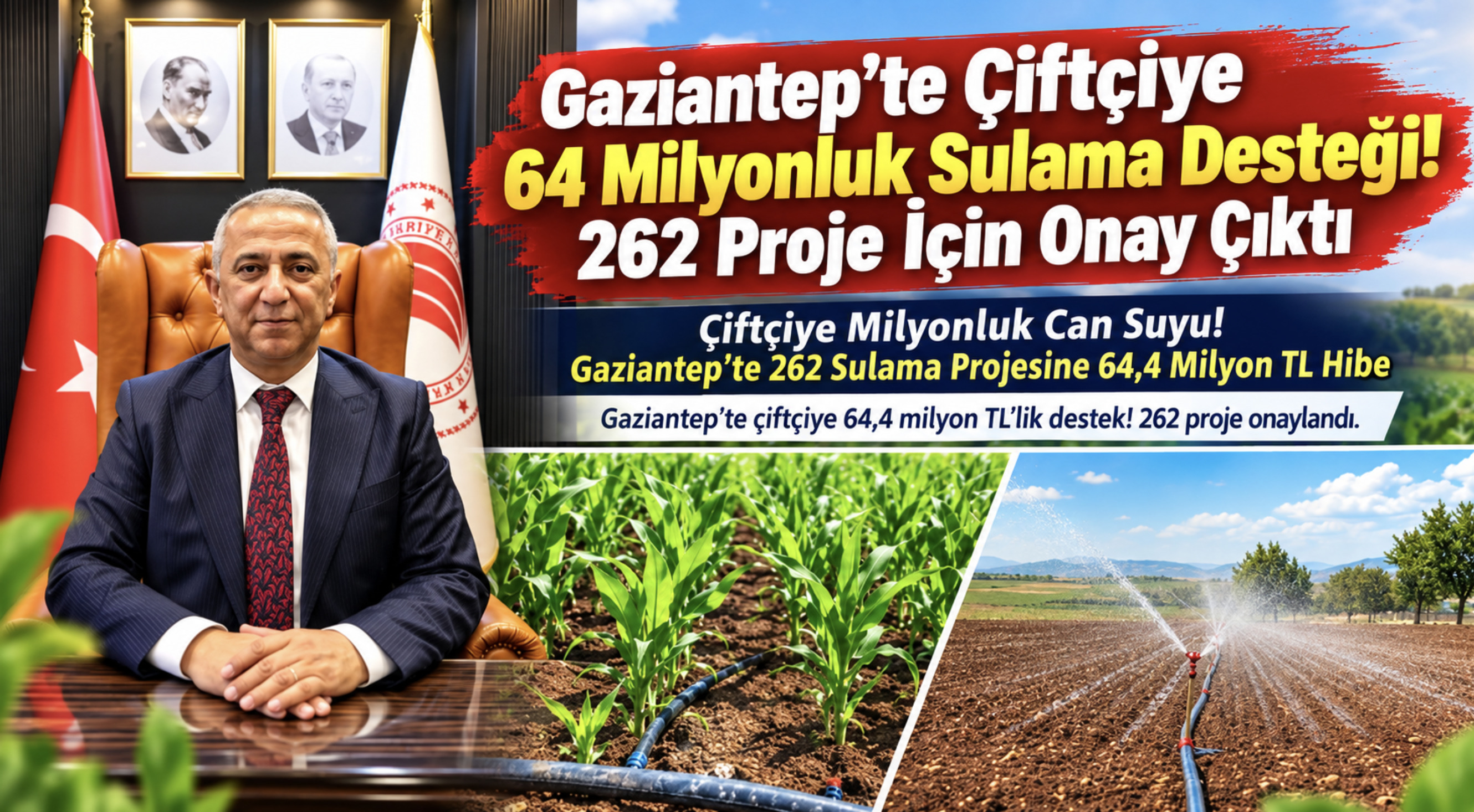 Gaziantep’te tarımsal sulamaya büyük destek: 262 projeye milyonluk hibe