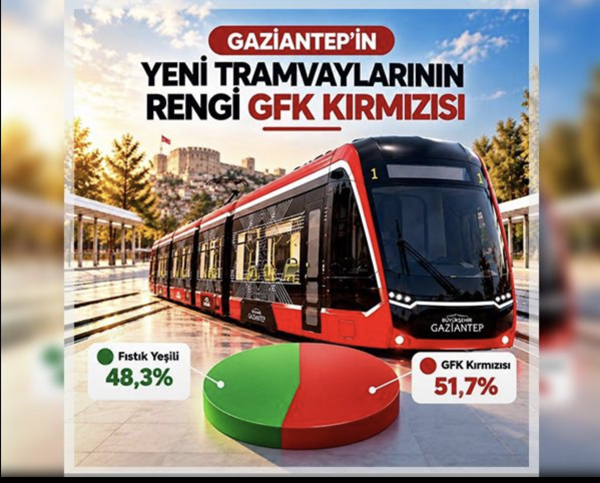 Gaziantep'te Tramvayların rengi kırmızı siyah oluyor!