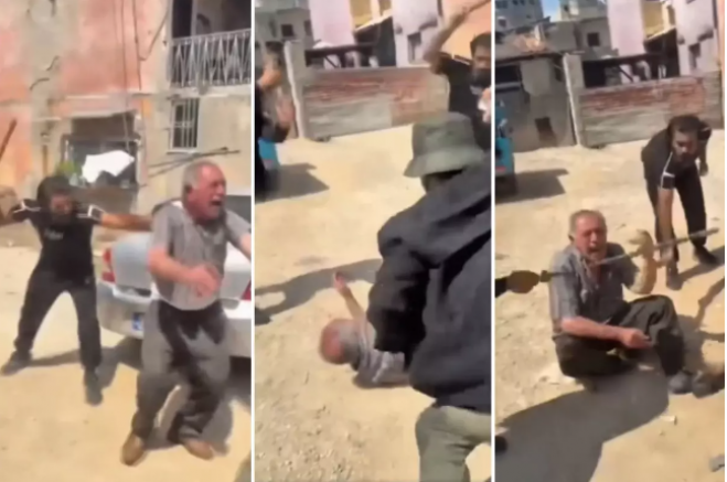Yaşlı adamı ellerine geçirdikleri sopalarla acımasızca dövdüler